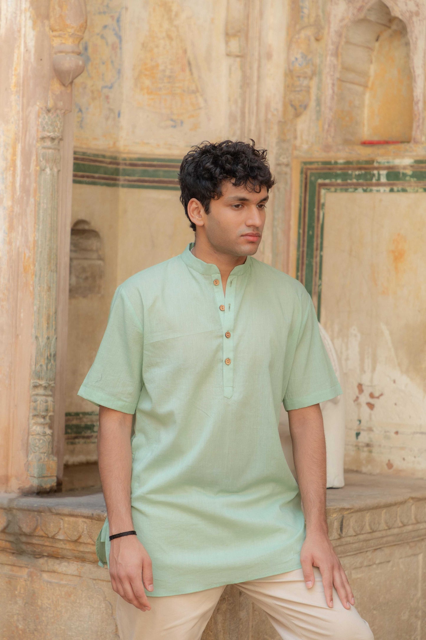 Men's Short Kurta - Green