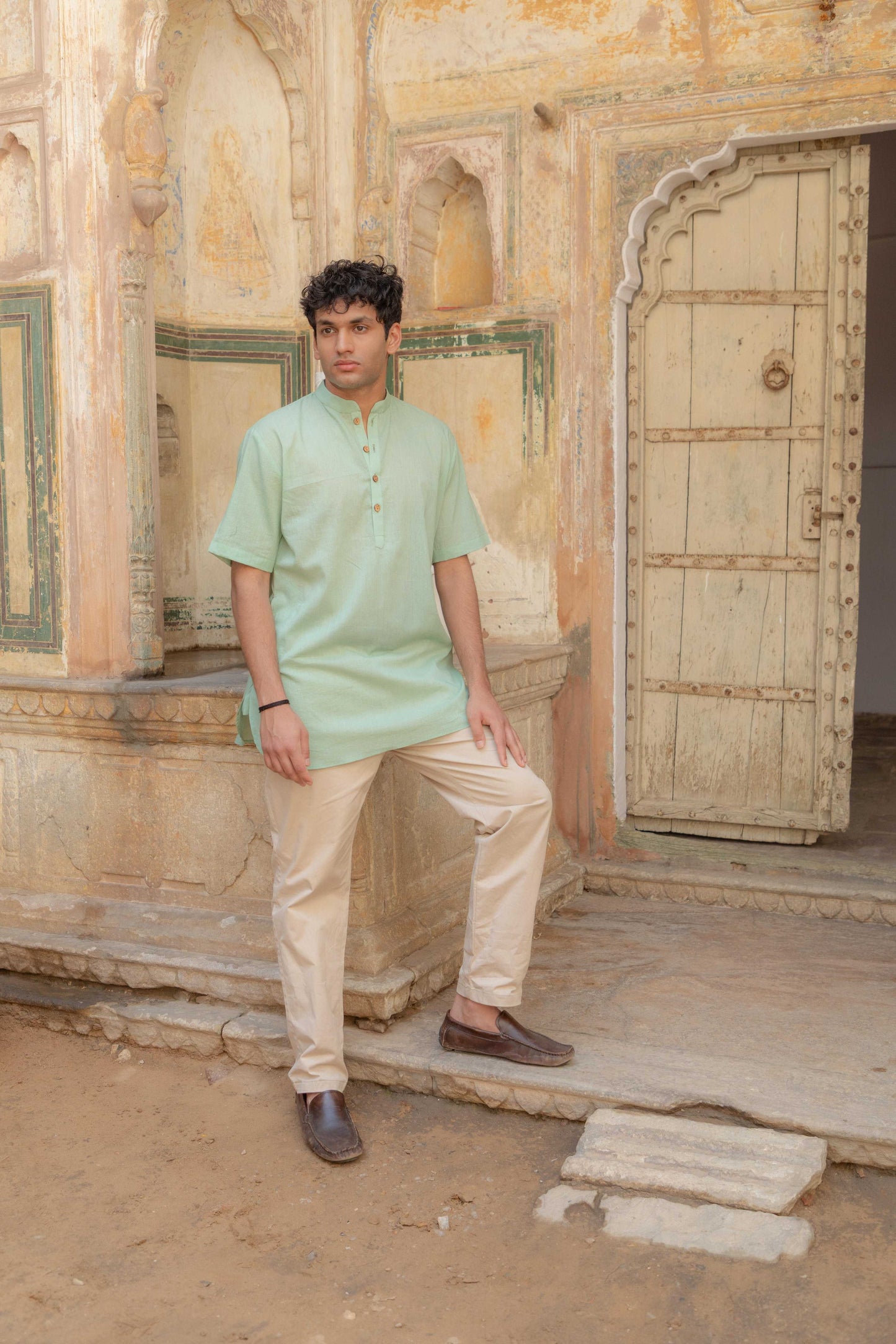 Men's Short Kurta - Green